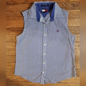 Tommy Hilfiger Women's size 8 sleeveless blue and white stripped shirt